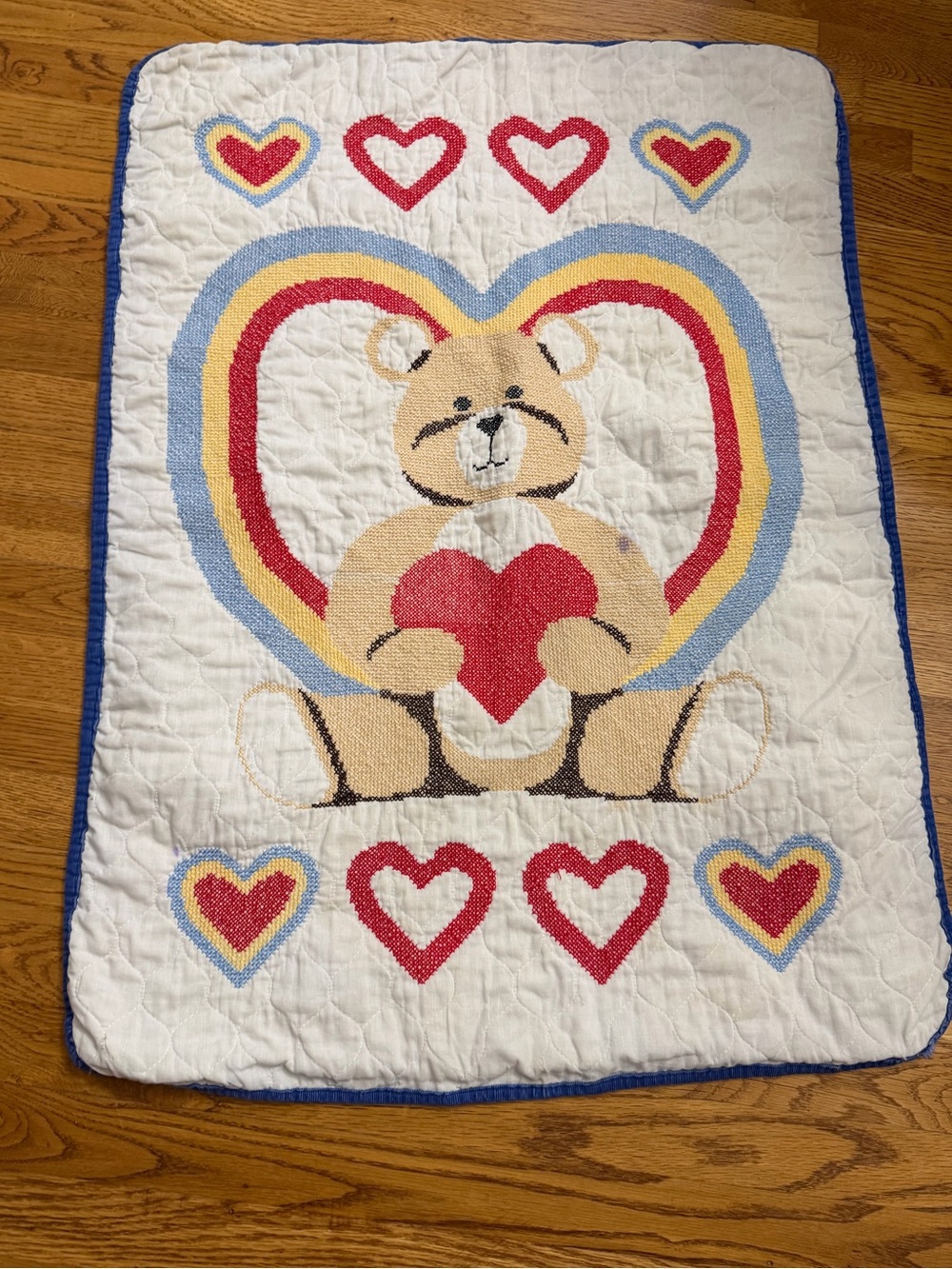 Vintage Style Teddy Bear Baby Heart Quilt